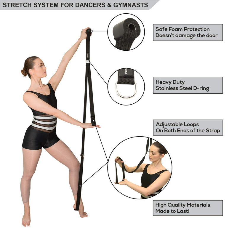 Stretch Strap with Door Anchor – Improve Leg Stretching with Door Flexibility Trainer - Perfect Home Equipment for Ballet, Dance, MMA, Taekwondo, Yoga & Gymnastics Exercises - Booklet & Box Included Black - NewNest Australia