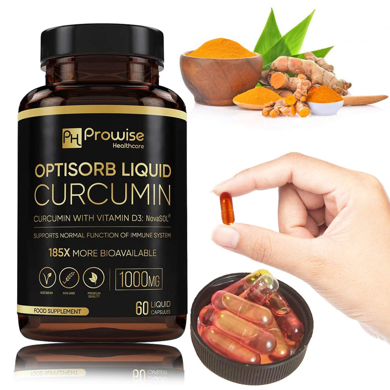 Optisorb Liquid Curcumin with Vitamin D - 60 Liqcaps | 185x Turmeric & Curcumin Bioavailability - Ultra Bioavailable | Liquid Capsules with 500mg NovaSOL® per Capsule - UK Manufactured - NewNest Australia