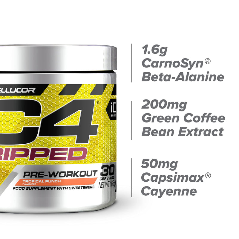 C4 Ripped Pre Workout Powder Tropical Punch | Preworkout Energy Drink Supplement | 150mg Caffeine + Beta Alanine + Green Coffee Bean Extract for Men and Women | 30 Servings - NewNest Australia