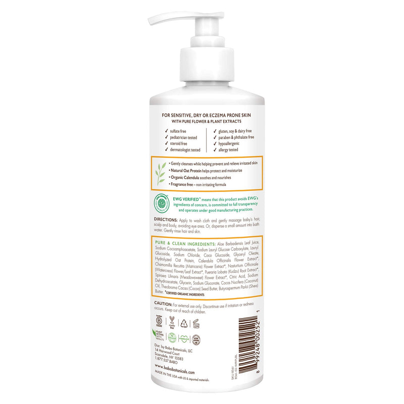 Babo Botanicals Sensitive Baby 2-in-1 Shampoo & Wash - with Organic Calendula, Oatmilk, Shea & Cocoa Butter - Fragrance-Free & EWG Verified - 16 fl. oz. (Packaging May Vary) 16 Fl Oz (Pack of 1) - NewNest Australia