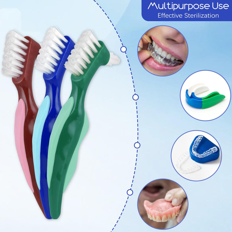 WLLHYF 3pcs Premium Hard Denture Brush, Denture Cleaning Brush, Portable Denture Double Sided Brush, Multi-Layer Bristles for Denture Care - NewNest Australia