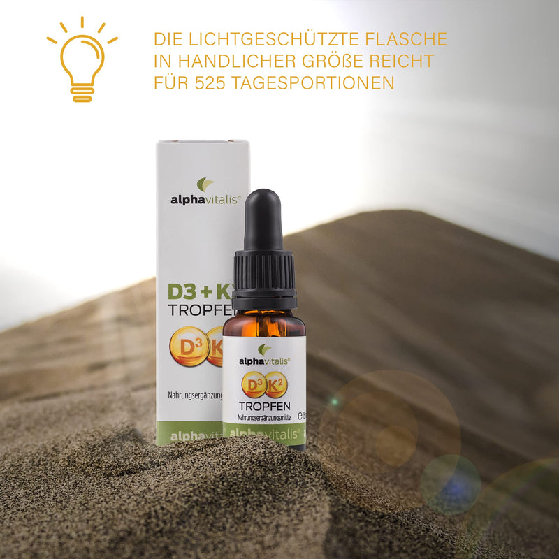 Vitamin D3 + K2 drops highly dosed & laboratory tested - 525 daily portions in MCT oil - K2 from MK7 99.7% ALL TRANS optimal bioavailability - NewNest Australia