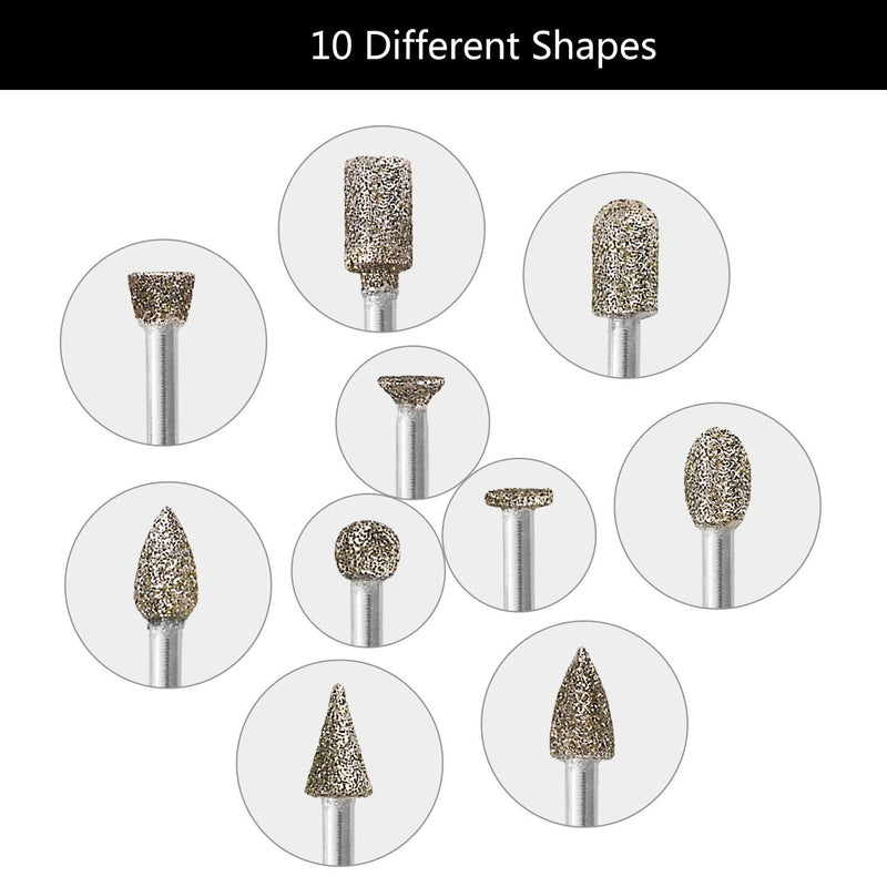 60 Grit 20Pcs 𝗗𝗶𝗮𝗺𝗼𝗻𝗱 𝗕𝘂𝗿𝗿 𝗦𝗲𝘁 - GOXAWEE Rotary Grinding Burrs Engraving Bits Set with 1/8-inch Shank, Diamond-Coated Stone Carving Accessories Bit Universal Fitment for Rotary Tools - NewNest Australia