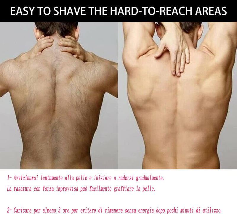 QGUQSSL Back Hair Shaver, Men's Electric Back Shaver Cordless Shaver Body Shaver Foldable with 2 Clips - NewNest Australia