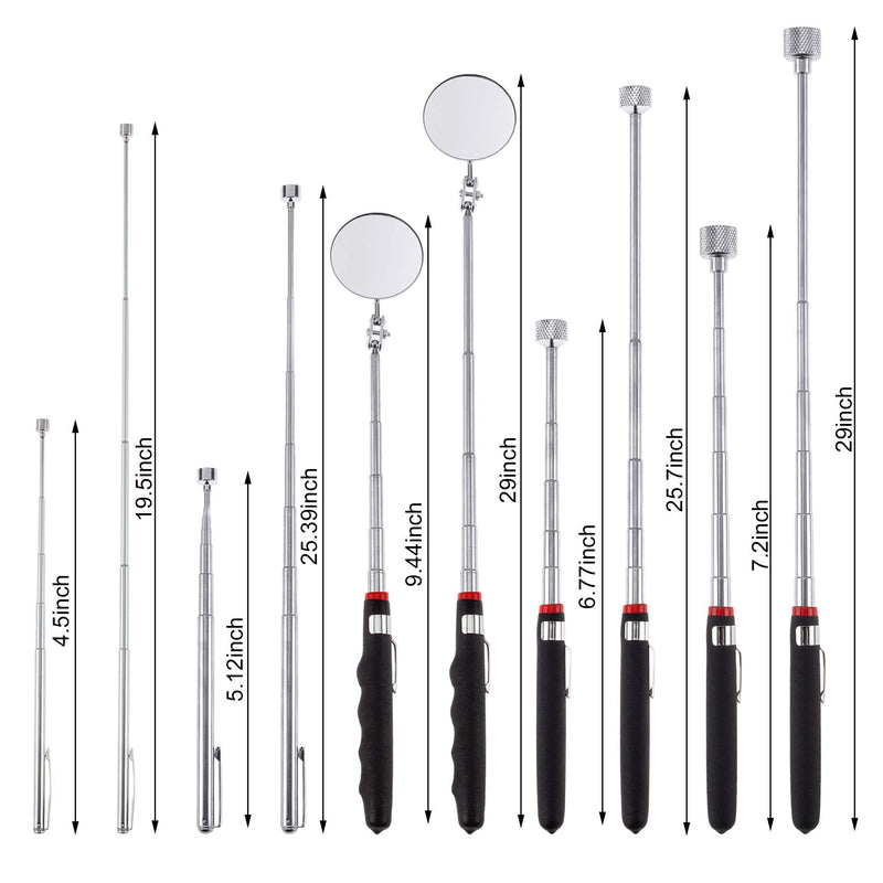 5 Pieces Magnetic Telescoping Pick-up Tool Kit with 1 lb/ 15 lb Pick-up Rod, Telescoping Handle 360 Swivel Round Inspection Mirror for Extra Viewing Pickup Dead Angle - NewNest Australia