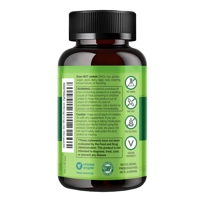 NATURELO Vegan Iron Supplement with Vitamin C and Organic Whole Foods - Gentle Iron Pills for Women & Men w/ Iron Deficiency Including Pregnancy, Anemia and Vegan Diets - 90 Mini Capsules 90 Count (Pack of 1) - NewNest Australia