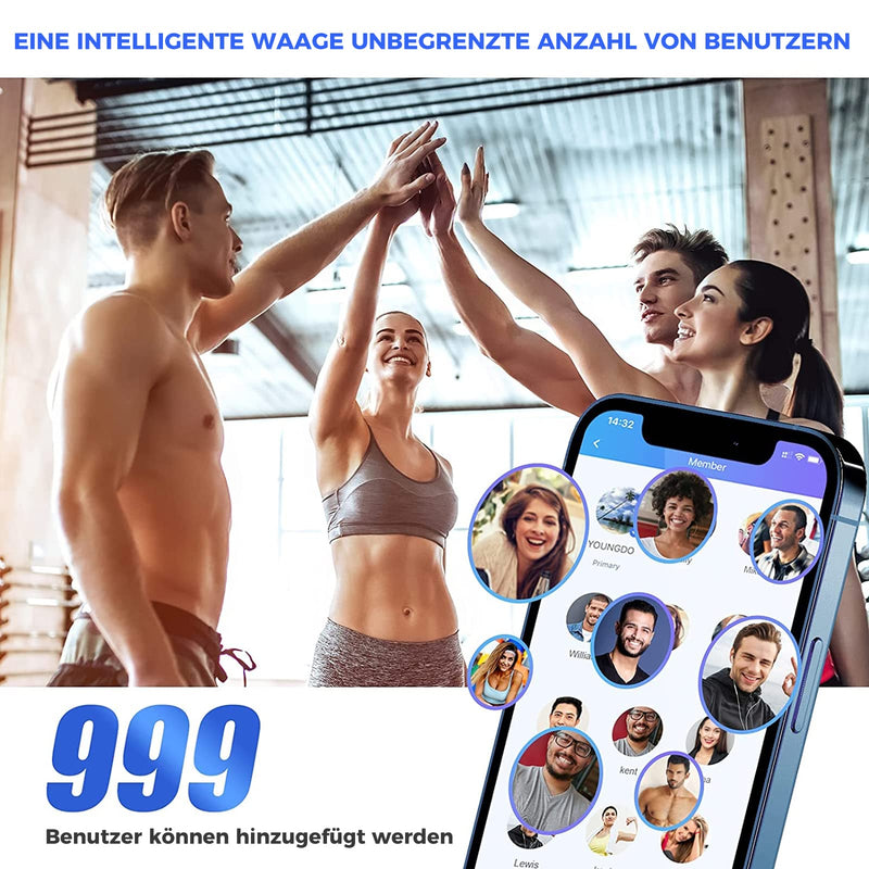 Youngdo Ito Bluetooth Body Fat Scales With Shatterproof Glass, Digital Personal Scales With App, Supports 19 Data Analysis Reports And Unlimited Users, Maximum Load Capacity 180 Kg - NewNest Australia