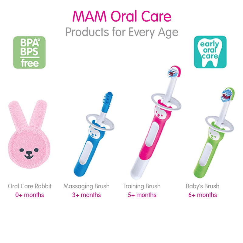 MAM Learn to Brush Set (1 Baby's Brush Toothbrush, 1 Training Brush, 1 Safety Shield), Baby Toothbrushes with Brushy The Bear, Interactive App, for Boys 5+ Months, Blue - NewNest Australia