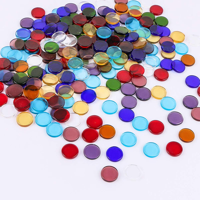 Aunifun Flat Glass Mosaic Tiles, 200 PCS Stained Transparent Glass Mosaic, Round Flat Gems for Home Decoration DIY Crafts - NewNest Australia