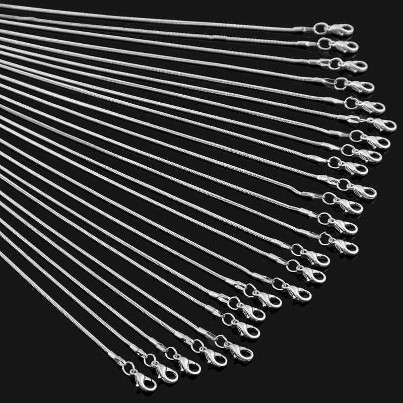 Snake Chains Necklace 24pcs 925 Silver Plated 1.2mm DIY Charms Link with Lobster Clasps for Jewelry Making (16 inch) 16 inch - NewNest Australia