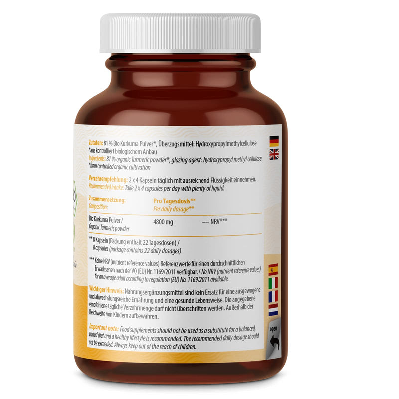 Turmeric Capsules Organic | 180 Pieces | 4800Mg Turmeric Per Daily Dose | Freshly Ground Turmeric Root In Organic Quality | Vegan Capsule Shell | From The Aft Yard - NewNest Australia