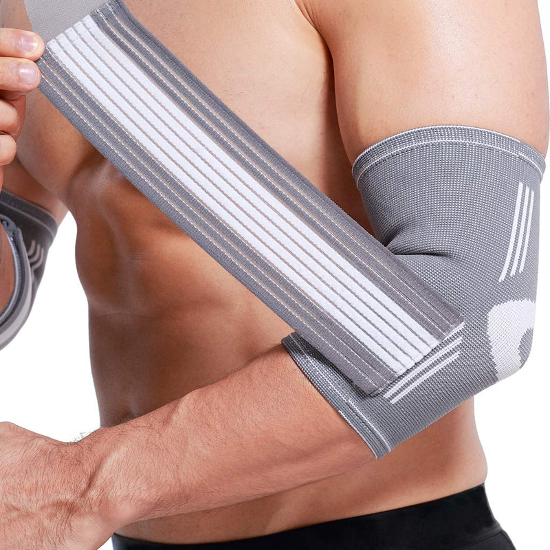 Neotech Care Elbow Brace Support Sleeve - Elastic & Breathable Fabric - Adjustable Compression Strap/Band - For Men, Women, Right or Left Arm - Gray Colour (Size M, 1 Unit) - NewNest Australia