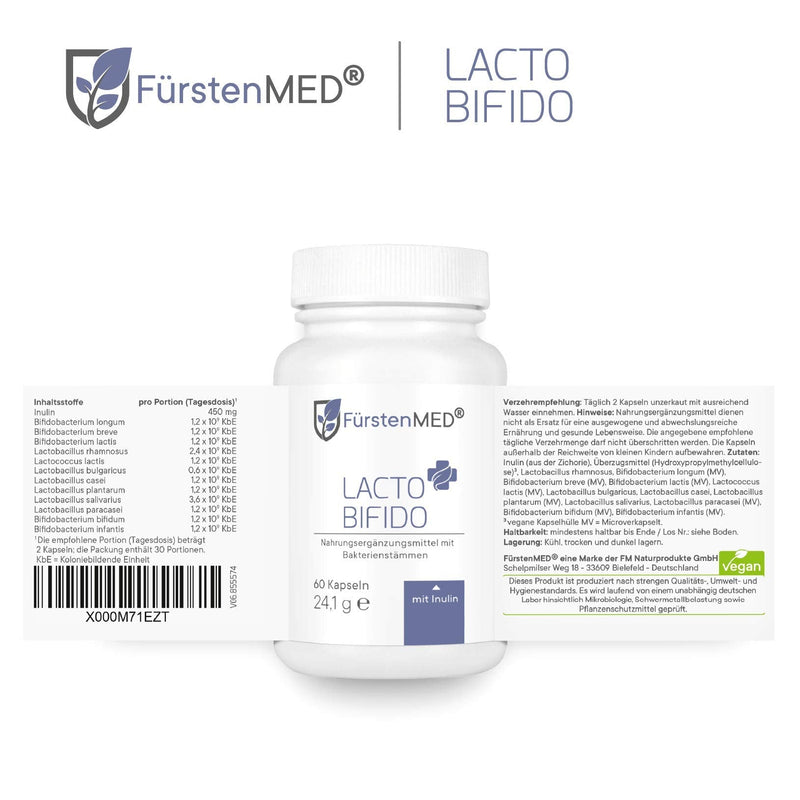 FürstenMED® Lacto-Bifido - Probiotics Lactobacillus Rhamnosus with Vegetable Inulin - Culture Complex - Vegan capsules with bifidobacteria - 17.4 billion CFU intestinal bacteria - NewNest Australia