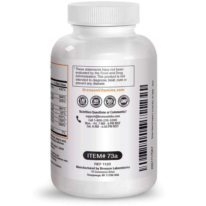 Bronson Super B Vitamin B Complex Sustained Slow Release (Vitamin B1, B2, B3, B6, B9 - Folic Acid, B12) Contains All B Vitamins 100 Tablets 100 Count (Pack of 1) - NewNest Australia