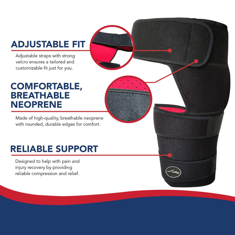 Doctor Developed Stabilizing Hip Support Brace - Sciatica Pain Relief, Piriformis Syndrome - Thigh compression, Hamstring compression wrap - Doctor Handbook included - Women & Men (L/XL, Black) L/XL - NewNest Australia