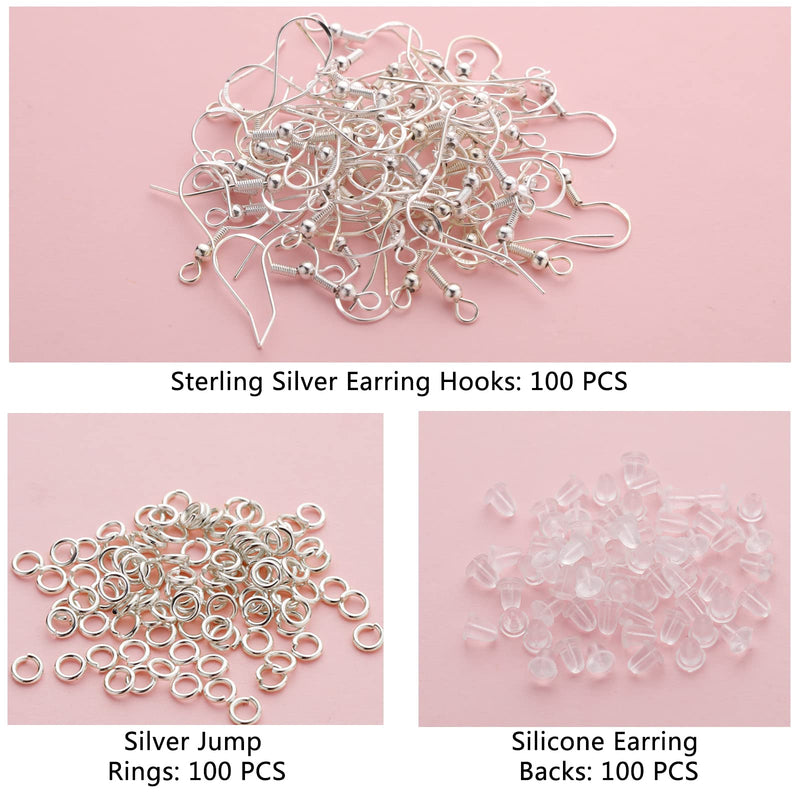 925 Sterling Silver Earring Hooks, 300 Piece Earring Making Kit with Hypoallergenic Earring Hooks, Jump Rings and Clear Rubber Earring Backs for DIY Jewelry Making (Silver) - NewNest Australia