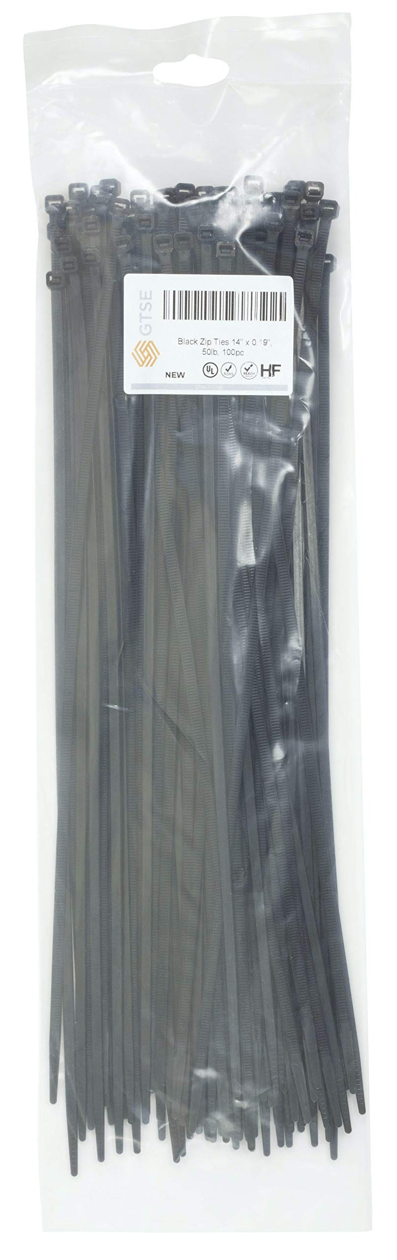GTSE 14 Inch Black Zip Ties, 100 Pack, 50lb Strength, UV Resistant Long Nylon Cable Ties, Self-Locking 14" Tie Wraps - NewNest Australia