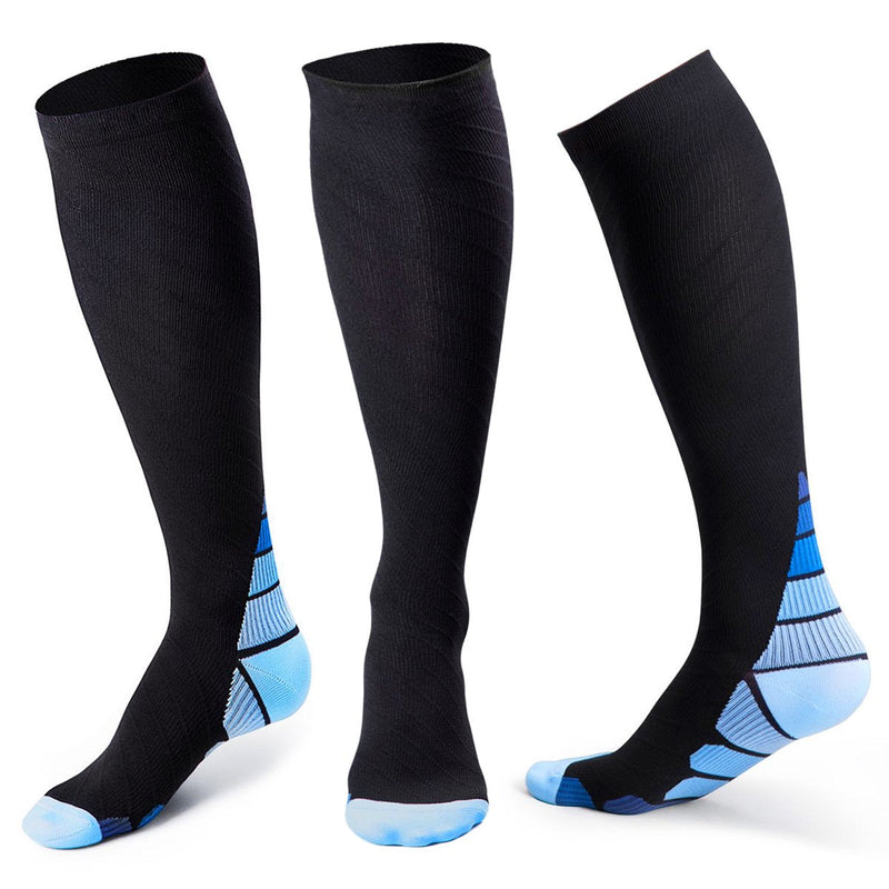 Compression Socks for Women & Men, Stockings Running, Flight, Sports, Pair, Travel, Unisex, Fitness, Jogging, Hiking, cycling, Mountain climbing, Good Shin Splints, Black with Blue, L-XL - NewNest Australia