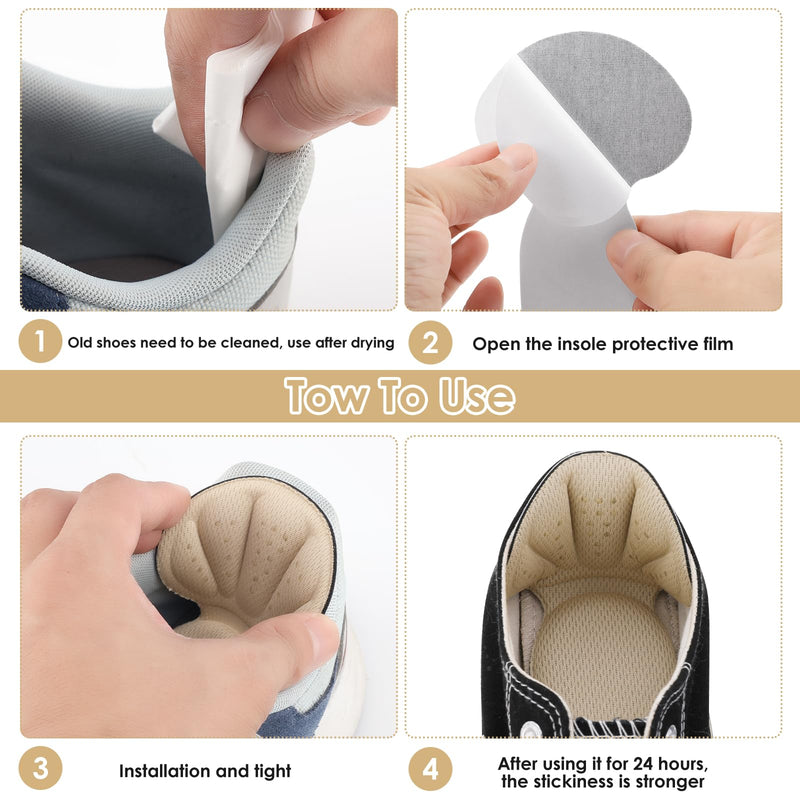 Sibba 2 pairs of premium heel pads, shoe insoles, 2-in-1 heel pads made of foam, non-slip insoles, self-adhesive heel protection, heel cushions for shoes that are too large, boots, shoe fillers, black 1 pair, beige 1 pair - NewNest Australia