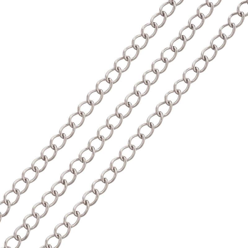 Pandahall 82 Feet/25M Soldered 304 Stainless Steel Curb Chains 4x3x0.6mm Stainless Steel Color Plated for Jewelry Making 0Chains- 4x3x0.6mm- 82 feet - NewNest Australia