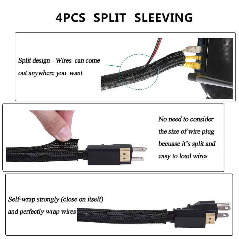 152 pcs Cord Management Organizer Kit 4 Cable Sleeve Split with 41Self Adhesive Cable Clips Holder, 10pcs and 2 Roll Self Adhesive tie and 100 Fastening Cable Ties for TV Office Home Electronics etc - NewNest Australia