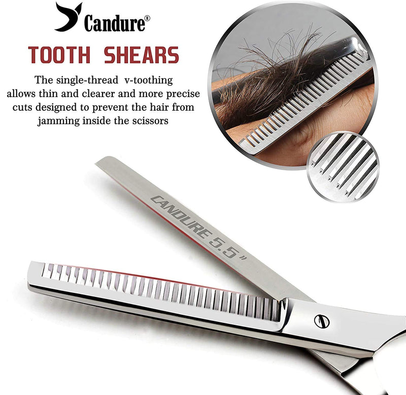 Candure Hairdressing Scissor Hairdresser thinning Scissor Set - 5.5 Inch Hair Cutting and Hair Scissor with Comb and Pouch - for Men, Women, Children and Professional Barbers 2 Count (Pack of 1) Silver - NewNest Australia