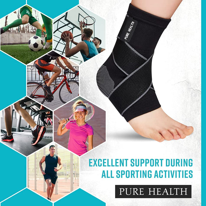 Pure Health Ankle Support for Ligament Damage Sprained Ankle, Achilles Tendonitis Foot & Plantar Fasciitis Support Strap, Heel Pain Relief & Wrap for Compression, (Pack of 1, Medium) - NewNest Australia