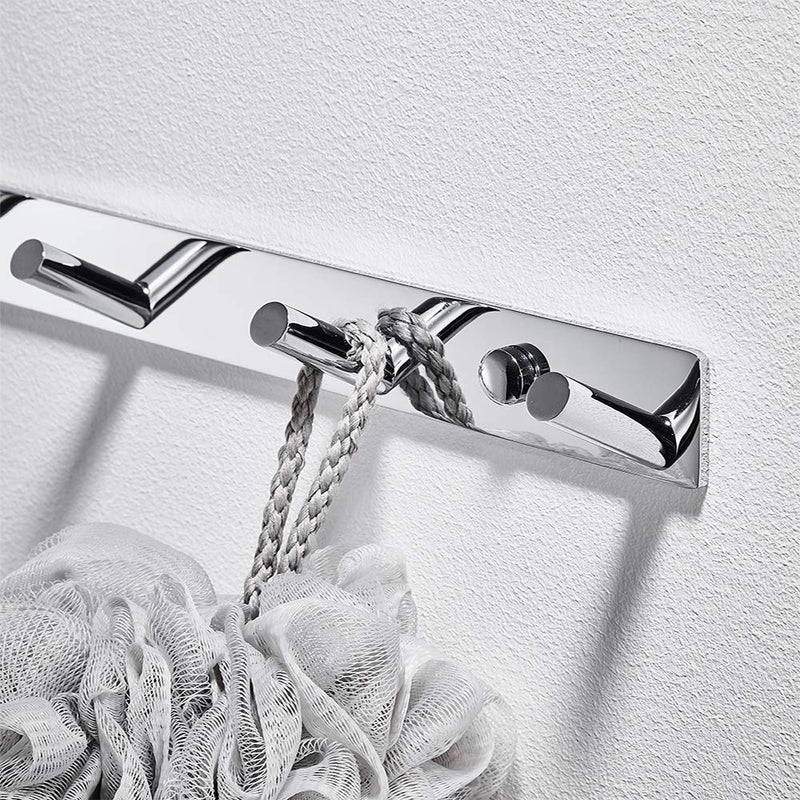 NewNest Australia - Coat Hook Brass for Bathrooms, Metal Hooks Coat Hanger Wall Mounted 4 Row Robe Hooks Polished Chrome 4hook(9.65") 