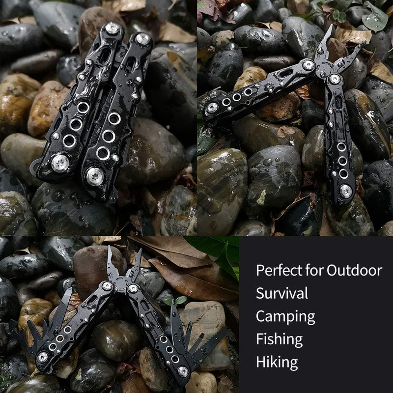 Suruid 12 in 1 Multi tool Pliers Pocket Knife with Durable Nylon Sheath, Multitool with Pliers, Bottle Opener, Screwdriver, Saw-Perfect for Outdoor, Survival, Camping, Fishing, Hiking - Cool Black - NewNest Australia