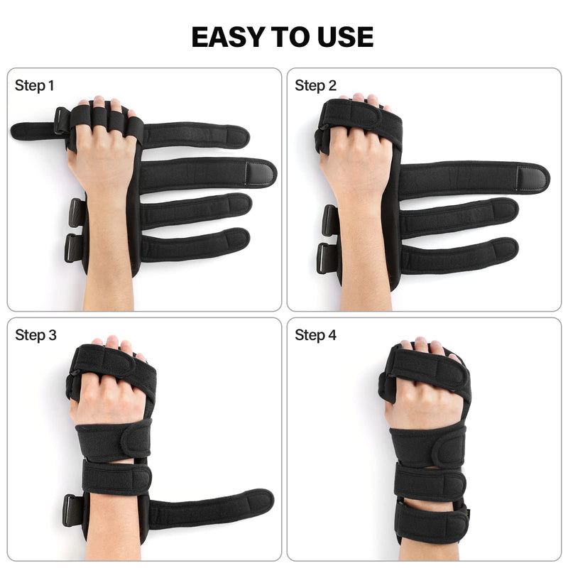 Hoomtree Stroke Resting Hand Splint, Right And Left Hand Splint With Finger Separator, Resting Hand Support, Wrist Support For Sprain, Tendonitis, Carpal Tunnel (Left, Black) - NewNest Australia
