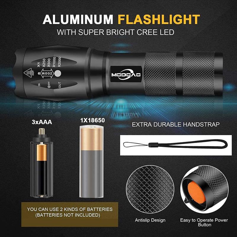 Tactical Flashlight 5 Pack Tac Light Torch Flashlight As Seen on TV XML T6 Tactical Flashlight Brightest LED Flashlight with 5 Modes Adjustable Waterproof Flashlight for Biking Camping - NewNest Australia