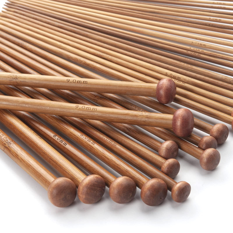 Bamboo Knitting Needles Set for Beginners Adults 9-Inch Single Point, 18 Pairs Straight Wooden Knitting Needles US Size 2-10 (2.0-10.0mm), Wood Knitting Needles for Sweaters, Socks, Gloves - Brown - NewNest Australia