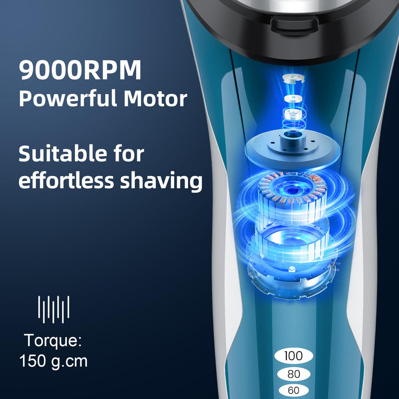 Men's electric razor, SweetLF electric razor with precision trimmer, wet and dry razor, electric razor for men, 100% waterproof and power display, blue - NewNest Australia
