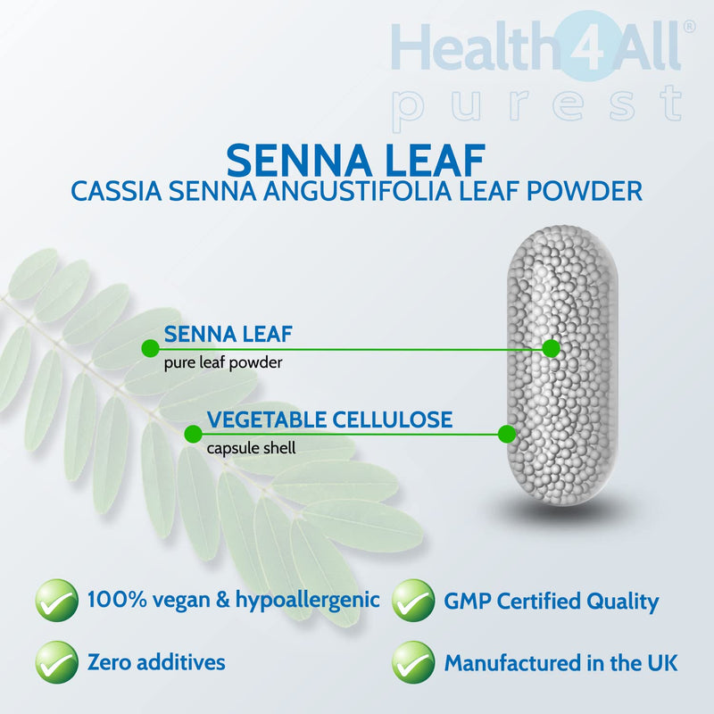 Senna Leaf 400mg 60 Capsules (V) (not Tablets) Purest: no additives. Natural Vegan Herbal Overnight Relief. Made in The UK by Health4All 60 Count (Pack of 1) - NewNest Australia