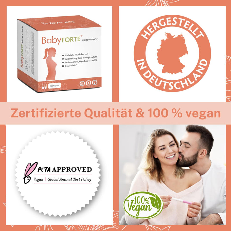 BABYFORTE® fertility tablets | vegan | Folic acid 800 μg, Quatrefolic®, Maca, Inositol, Iodine | 180 capsules | Vitamins pregnancy - NewNest Australia