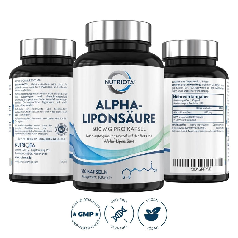 Alpha lipoic acid ALA 500mg | 180 high-dose vegan capsules | Helps with inflammation, supports blood sugar regulation and nerve health, effective against tingling feet, hands, limbs and more - NewNest Australia