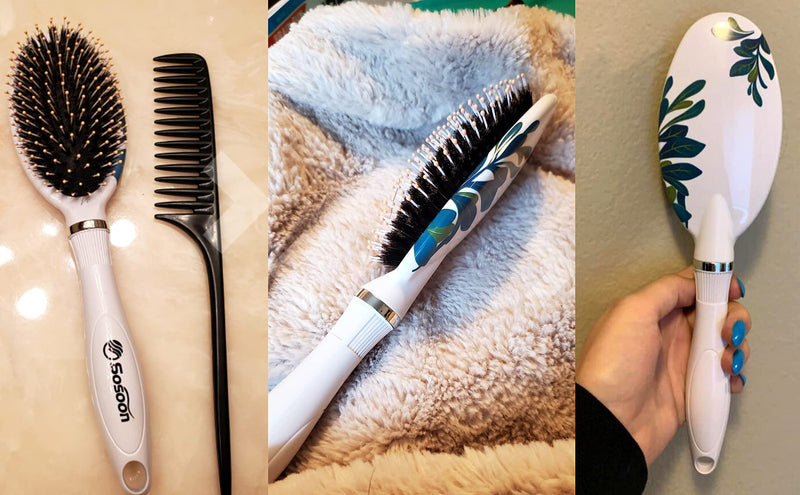 Hair Brush, Boar Bristle Paddle Hairbrush for Long, Thick, Curly, Wavy, Dry or Damaged Hair, Reducing Hair Breakage and Frizzy, No More Tangle A -White - NewNest Australia