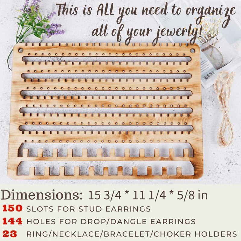 Wooden Jewelry Organizer Wall Mounted, Hanging Jewelry Organizer Earring Organizer Necklace Holder Bracelet Holder Over the Door, Jewelry Holder for Earrings, Necklaces &Rings (rustic, 16W11L) rustic 16W*11L - NewNest Australia