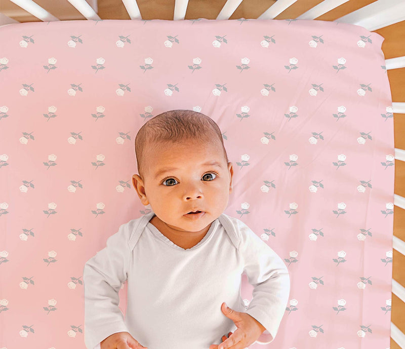The Peanutshell Crib Sheet Set for Baby Girls | Pink Roses & Ditsy Floral | 2 Pack Set - NewNest Australia