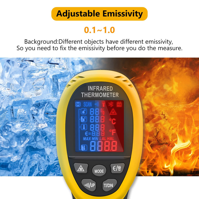 Infrared Thermometer, Ap-985E Laser Thermometer -58‚Ñâ~1472‚Ñâ, D:S=16:1, Non-Contact Thermometer With Humidity, Ambient Temperature And Dew Point, Temperature Alarm„ênot For Humans„ë Ap-985Eôºàyellowôºâ - NewNest Australia