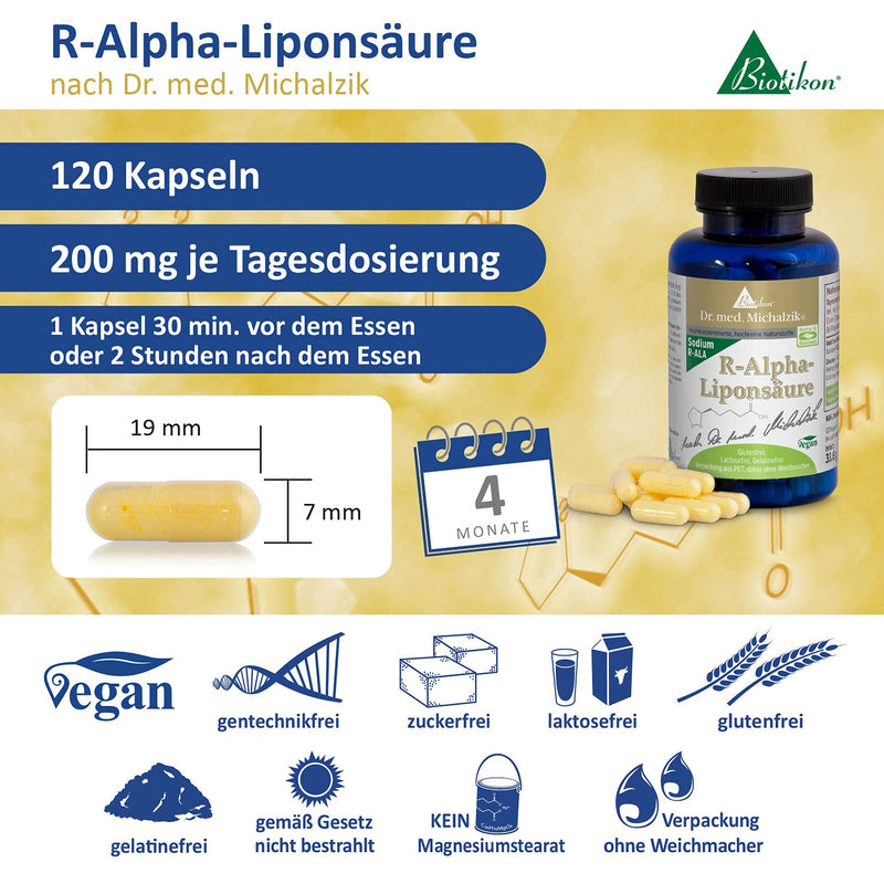 R-Alpha Lipoic Acid According To Dr. Med. Michalzik, Important Endogenous Substance, 200 Mg Pure R-Alpha Lipoic Acid Per Capsule, Without Additives, 120 Vegan Capsules - NewNest Australia