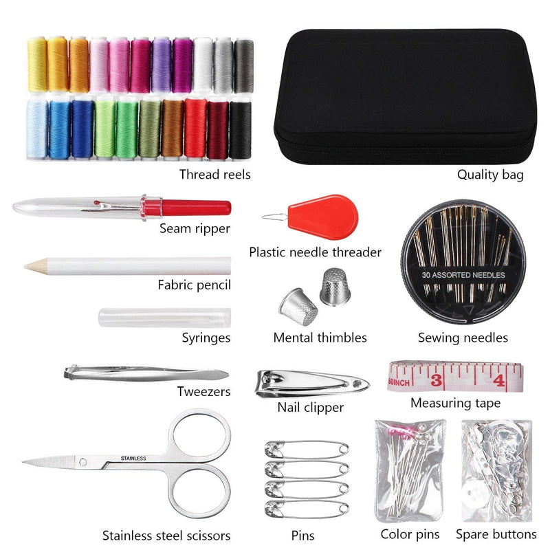 JUNING Sewing Kit with Case, 130 pcs Sewing Supplies for Home Travel and Emergency, Kids Machine, Contains 24 Spools of Thread of 100m, Mending and Sewing Needles, Scissors, Thimble, Tape Measure etc - NewNest Australia