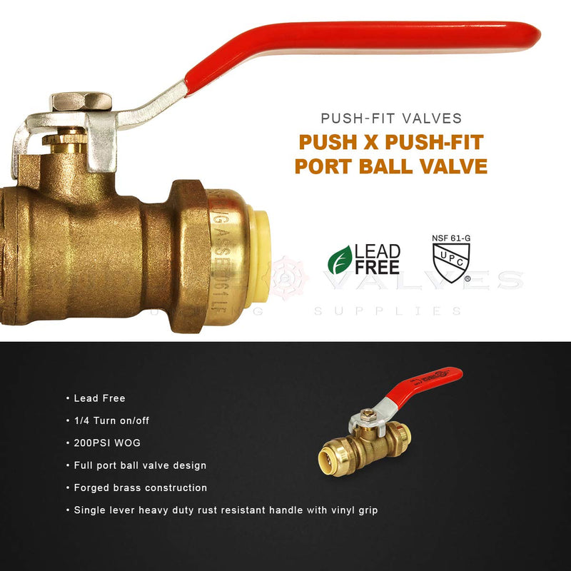 Supply Giant VQCW12-2 Full Port fit Ball Valve Water Shut Off Push to Connect PEX,Copper, CPVC, 1/2 Inch, Brass Pack of 2, 1/2 1/2 in. - NewNest Australia