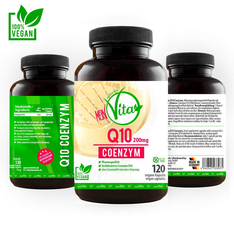 Coenzyme Q10, 100% vegan, extra high dose with 200mg per capsule - 120 capsules in a 4 month supply, bioactive, premium Q10, MeinVita line, - NewNest Australia
