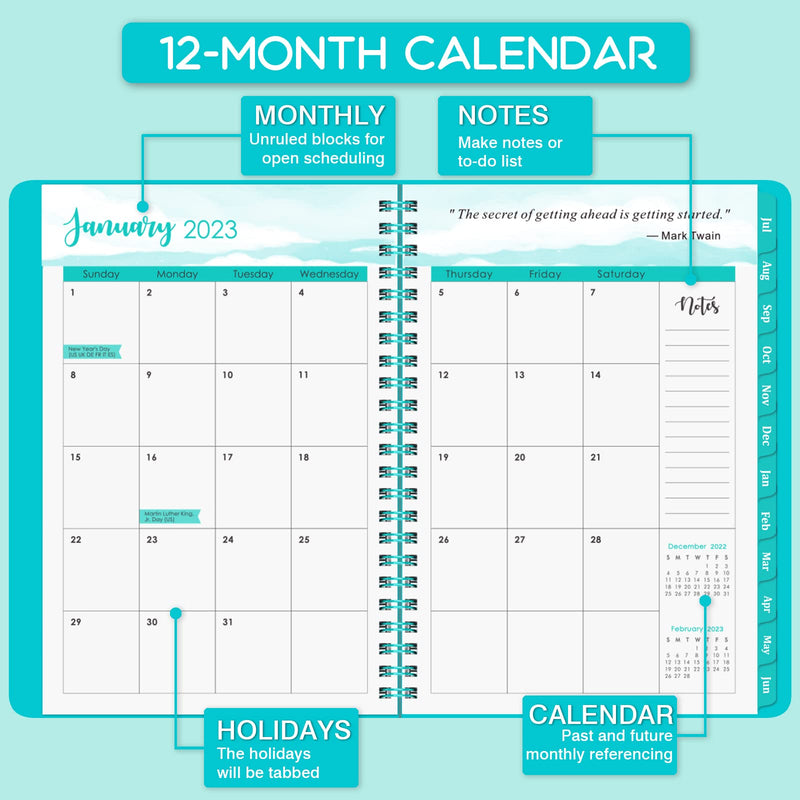 2022-2023 Weekly Appointment Book & Planner - 2022-2023 Daily Hourly Planner with Twin-Wire Binding, 6.3" x 8.5", Jul 2022 - Jun 2023, Half Hour (30 Mins) Interval, Lay - Flat, Round Corner, Thick Paper - Teal Green - NewNest Australia
