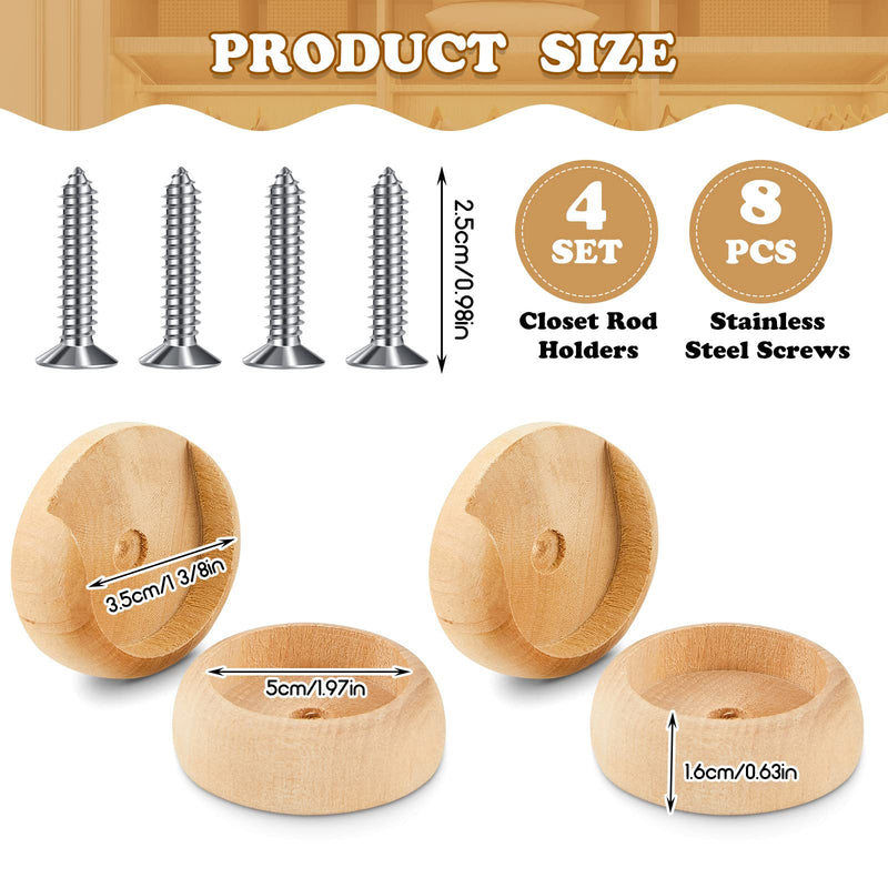 4 Packs Wooden Closet Rod Holders Rod Holder Closet Pole Socket Closet Rod Holder for Closet Rod Wardrobe Hallway Bathroom Clothing Store, 1-3/8 Pole - NewNest Australia