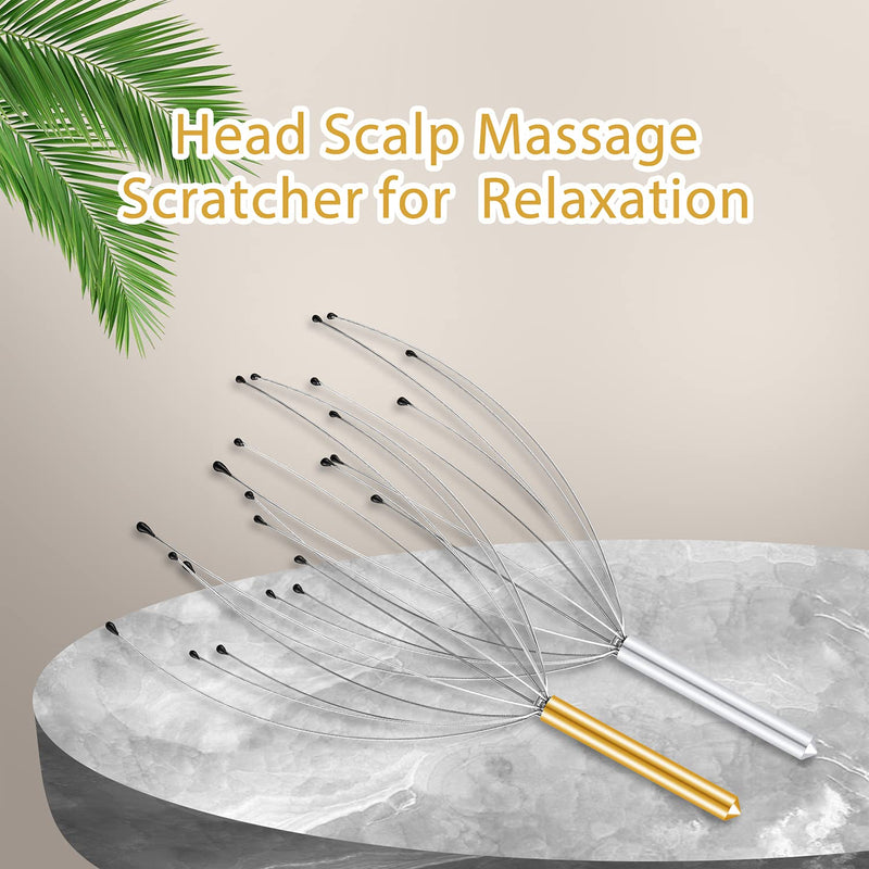 Sancheay Head Massager, Manual Scalp Head Scratcher, Handheld Scalp Massager for Deep Relaxation, Hair Stimulation and Stress Relief (Gold & Silver) Gold & Silver - NewNest Australia