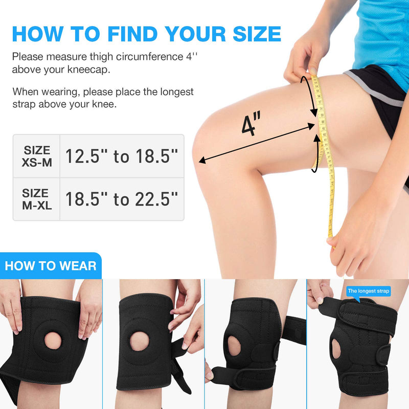 AVIDDA Knee Supports, Open Patella Knee Brace for Men Women, Neoprene Knee Braces for Joint Pain, Sports, Walking, Running, Black Large (18.5" to 22.5") Size M-XL: 18.5" to 22.5" - NewNest Australia