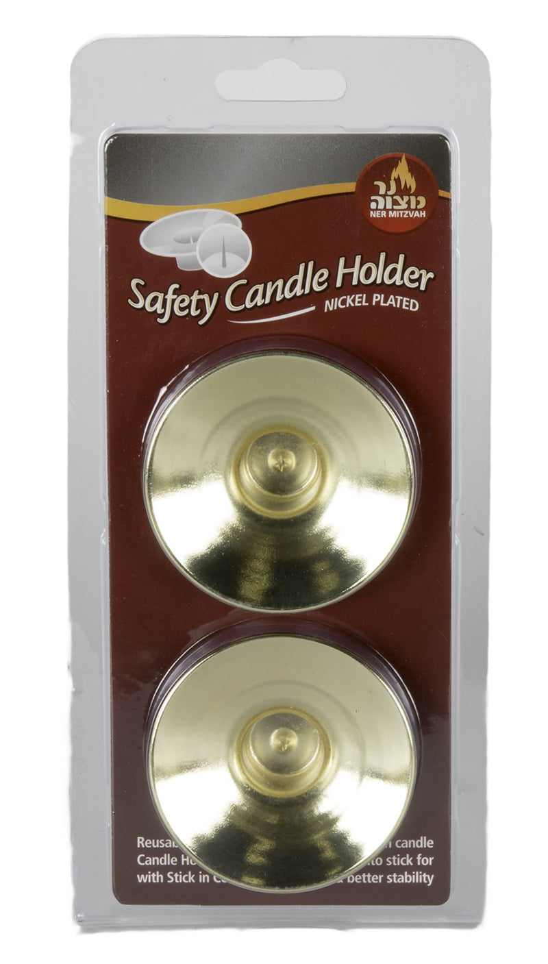 NewNest Australia - Reusable Metal Candlestick Liners and Drip Guards - Safety Pin Holds Candles in Place - Nickel Plated Protector Bobeches - Gold - 2 Pack - by Ner Mitzvah 