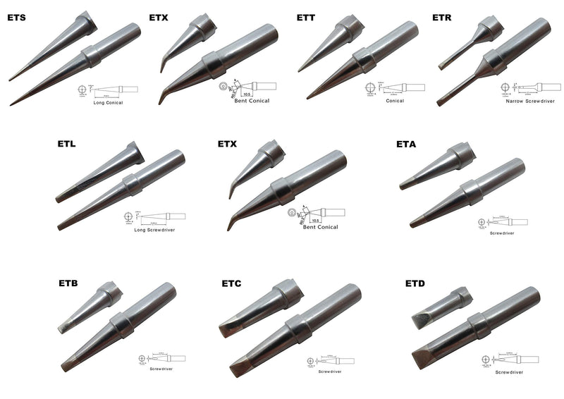 10 PCS Weller ET Replacement Soldering Tips for WE1010 / WE1010NA WES51/50 WESD51 PES51 / 50 LR21 Solder Iron Tip, ETS/L/KN/T/X/R/A/B/C/D (Brand"ACE") - NewNest Australia